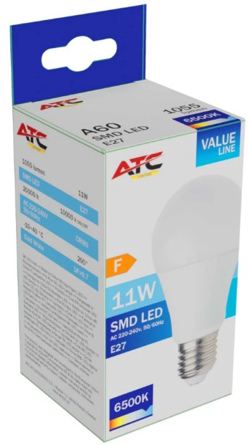 ATC SMD LED Λαμπτήρας A60 230V 11W/1055LM E27 6500K