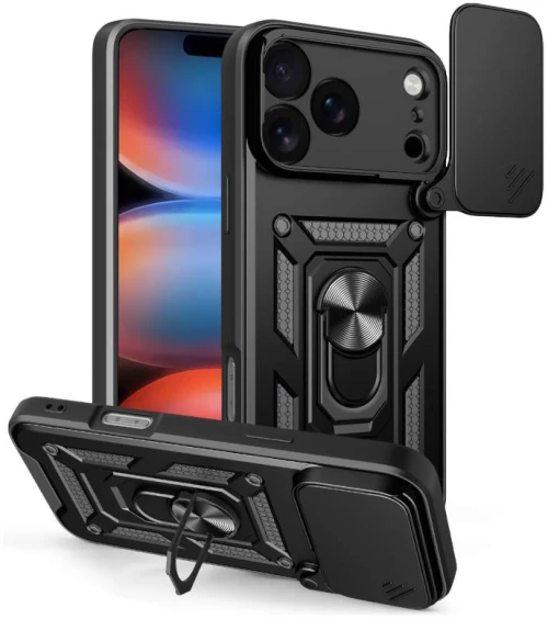 Σκληρή Θήκη Armor με Βάση Στήριξης Δαχτυλίδι για iPhone 17 Pro Max - Μαύρο