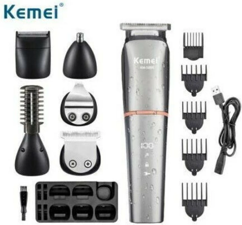 Kemei Σετ Επαναφορτιζόμενης Κουρευτικής Μηχανής - Ασημί KM-5898
