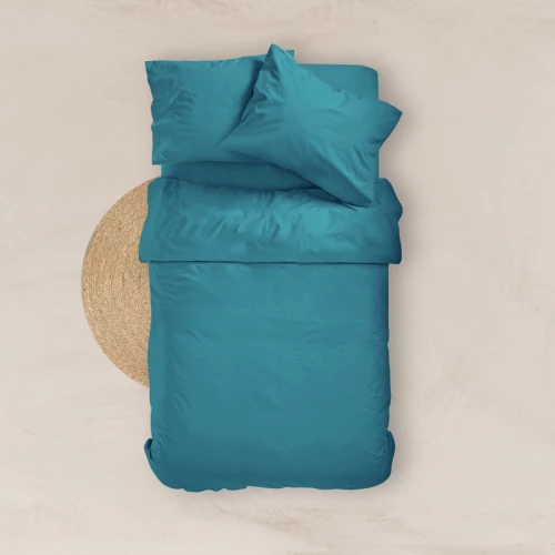 Σεντόνι Υπέρδιπλό (160x200+40) με Λάστιχο Solid Πετρόλ βαμβακερό Borea