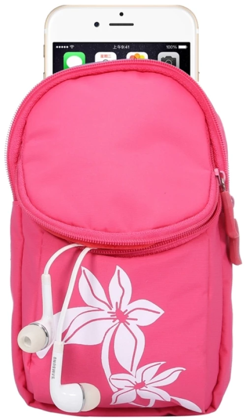 Καθολική Διπλή Θήκη με Φερμουάρ, Πολυλειτουργική, Casual, Αθλητική Τσάντα Βραχίονα για iPhone 7 & 6 & 6s / Galaxy S9 & S8 & S7 & S6 & S6 Edge, Μέγεθος: 15.0 x 9.5 x 2.0cm (Ροζ)