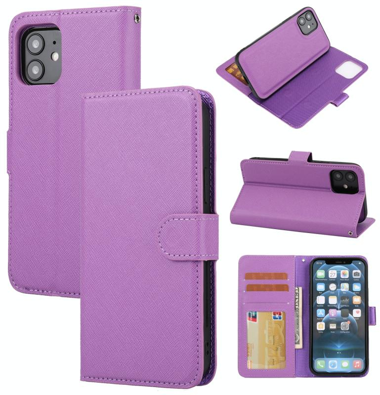 Για iPhone 12 mini Δερμάτινη αποσπώμενη θήκη τηλεφώνου Cross Texture (Μωβ)