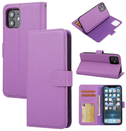 Για iPhone 12 mini Δερμάτινη αποσπώμενη θήκη τηλεφώνου Cross Texture (Μωβ)