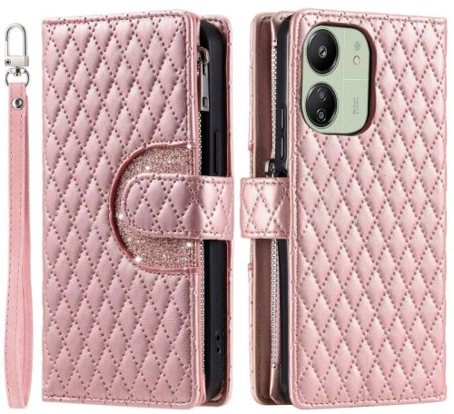 Για Xiaomi Redmi 13C 4G/5G Glitter Lattice φερμουάρ πορτοφόλι δερμάτινη θήκη τηλεφώνου (Ροζ Χρυσό)
