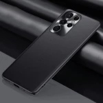 Για Samsung Galaxy S22 Ultra 5G Plain Skin Δερμάτινη θήκη τηλεφώνου (Μαύρο)