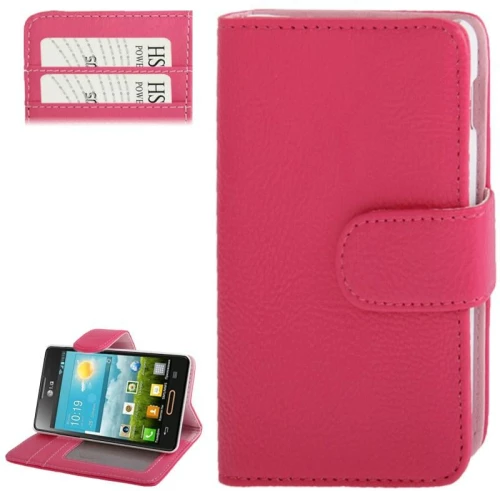 Litchi Texture Flip δερμάτινη θήκη με υποδοχές για πιστωτικές κάρτες & θήκη για LG Optimus L4 II / E440 (Ματζέντα)