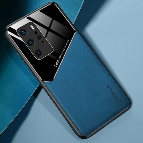 Για Huawei P40 Pro All-inclusive Δερμάτινη + Οργανική Γυάλινη Προστατευτική Θήκη με Μεταλλικό Σιδερένιο Φύλλο (Μπλε)
