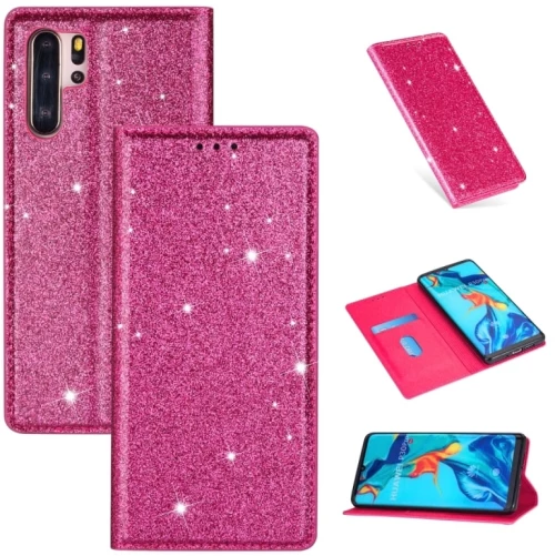 Θήκη Huawei P30 Pro Ultrathin Glitter Μαγνητική Οριζόντια Δερμάτινη με Στήριξη & Θήκες Καρτών (Ροζ Κόκκινο)