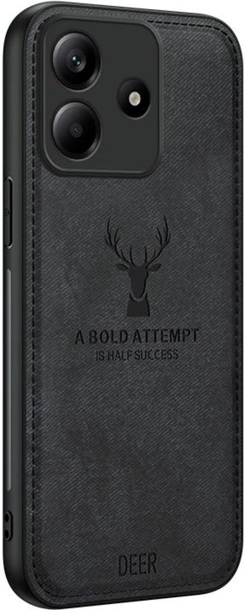 Θήκη τηλεφώνου για Xiaomi Redmi Note 14 5G, με σχέδιο κεφαλιού ελαφιού και υφασμάτινη επένδυση, πλήρως προστατευτική (Μαύρο)