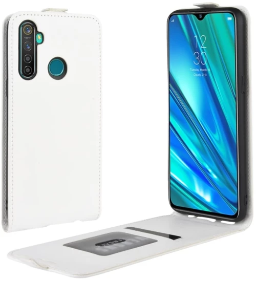 Θήκη προστασίας από δέρμα με κάθετη αναδίπλωση Crazy Horse για OPPO Realme 5 Pro / Realme Q (Λευκό)