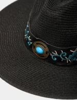 Kαπέλο Interhat Μαύρος Παναμάς με Boho Λεπτομέρειες Κωδικός Προϊόντος: ΡΝΜ06