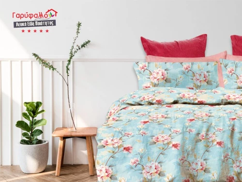 Σετ Σεντόνια Γίγας - King Size Βαμβοκασατεν 200 Κλωστών Λουλούδι Εμπριμέ Γαρύφαλλο 235x255