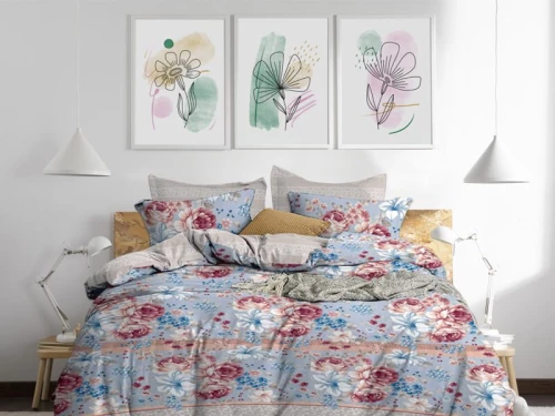 Σετ Σεντόνια Πολύχρωμα Λουλούδια 100% Βαμβακερά Γαρύφαλλο - 160x260, 100x200+30