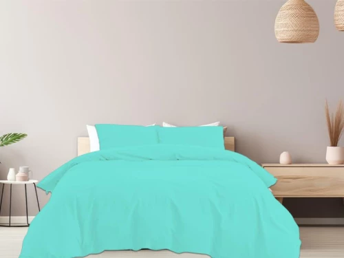Σετ Παπλωματοθήκη Μονόχρωμη 100% Βαμβακερή Γαρύφαλλο - Τυρκουάζ, 220x240