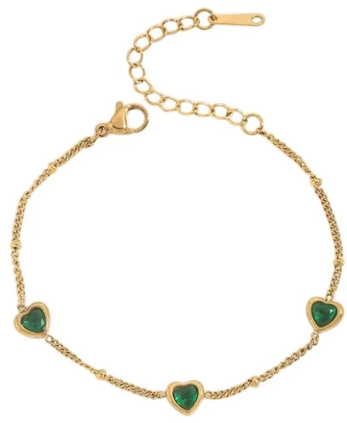 Βραχιόλι Γυναικείο Ατσάλι Με Σχέδιο Καρδια 4900064 Χρυσο/Πρασινο Πράσινο