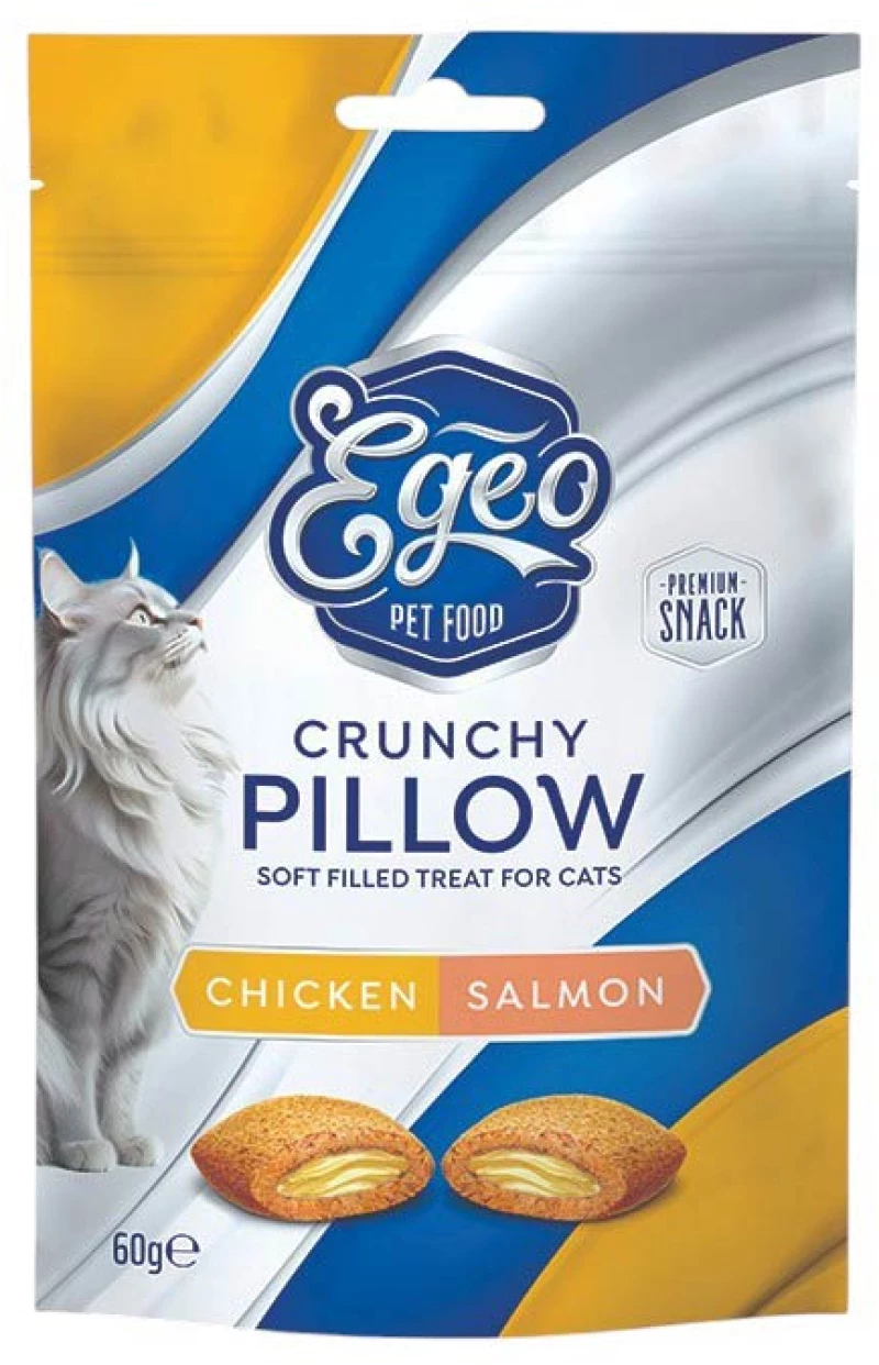 Egeo Cat Λιχουδιά Γάτας Crunchy Pillows Baked Chicken & Salmon 60gr