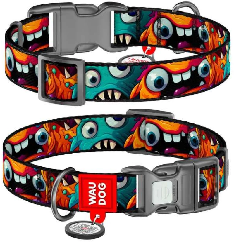 Waudog Κολάρο Σκύλου με Smart ID Toothed Monsters Plastic Fastex S 15mm x 25-35cm