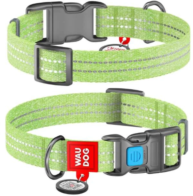 Waudog Κολάρο Σκύλου με Smart ID Reflective Light Green Fastex Μ 20mm x 28-40cm