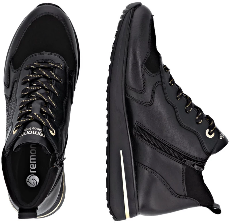 Remonte D1G71-00 Ανατομικό Δερμάτινο Μποτάκι Sneaker Μαύρο