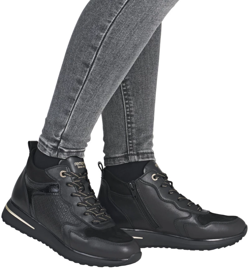 Remonte D1G71-00 Ανατομικό Δερμάτινο Μποτάκι Sneaker Μαύρο