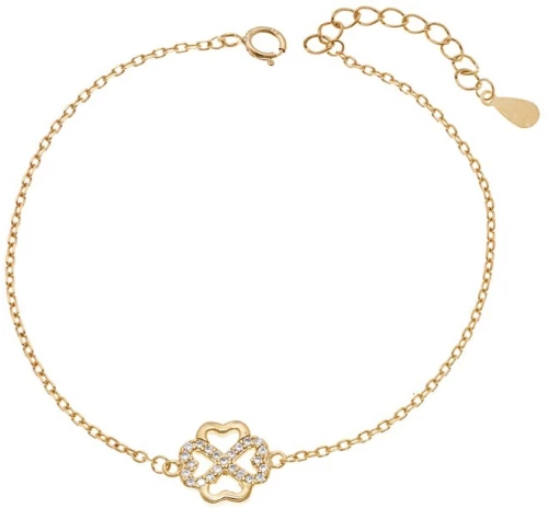 Βραχιόλι Senza επιχρυσωμένο ασήμι 925, τετραπλή καρδιά σε σχήμα τριφύλλι SSR3972GD