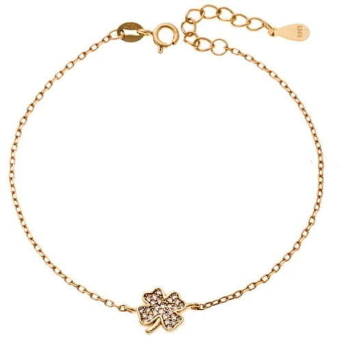 Βραχιόλι Γυναικείο Senza από επιχρυσωμένο ασήμι 925, τριφύλλι με λευκά ζιργκόν SSR4159GD