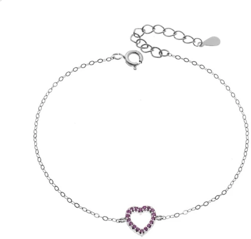 Βραχιόλι SENZA Καρδιά Rhodium Plated Ασήμι 925 Double Face Fouchsia SSR4453SFU