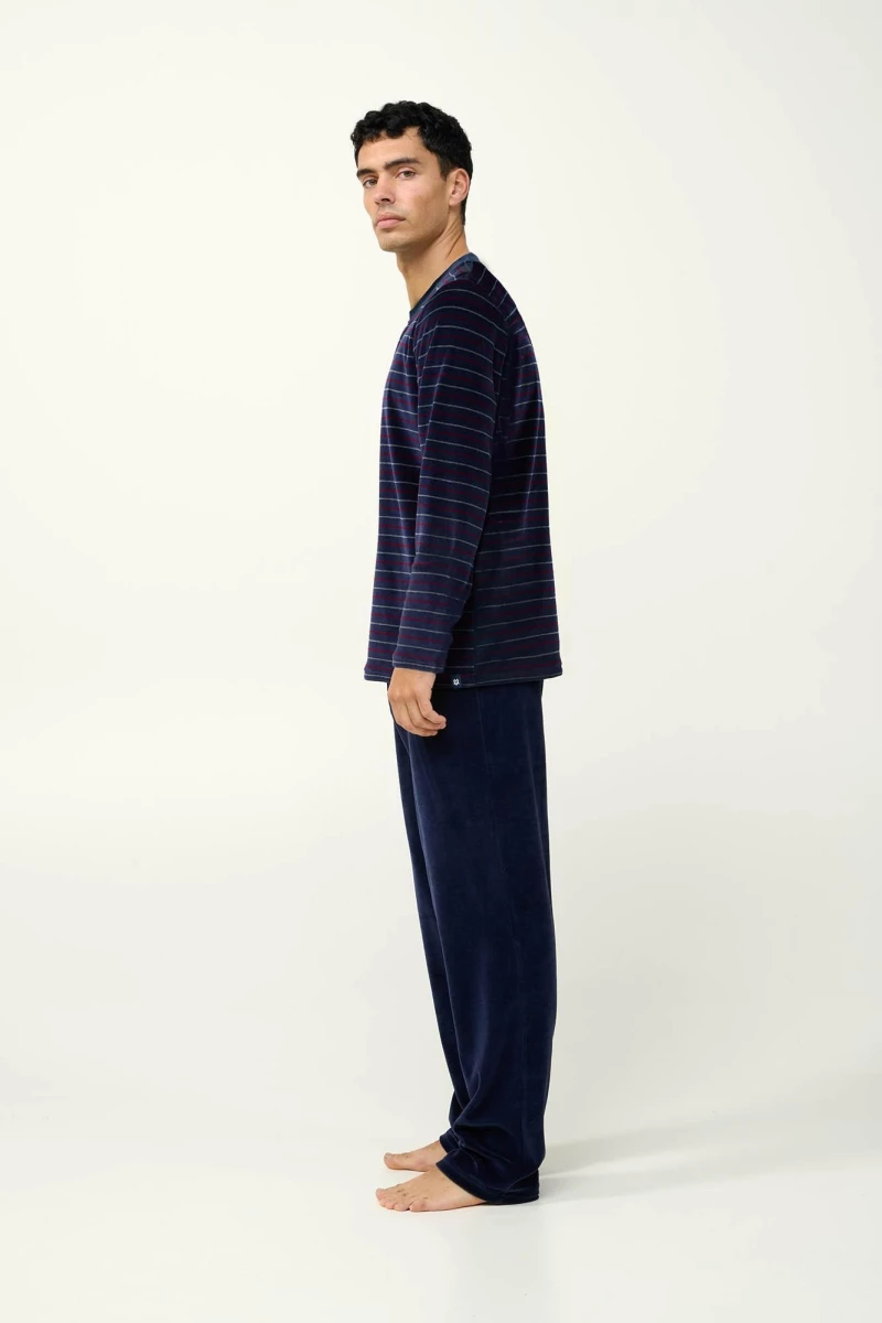 VAMP Ανδρική Velvet Πυτζάμα με V Λαιμόκοψη 23700-BLUE BLAZER