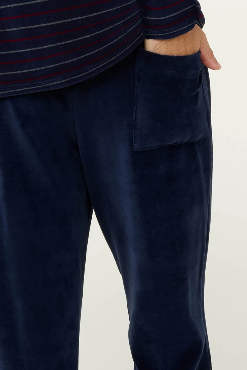 VAMP Ανδρική Velvet Πυτζάμα με V Λαιμόκοψη 23700-BLUE BLAZER