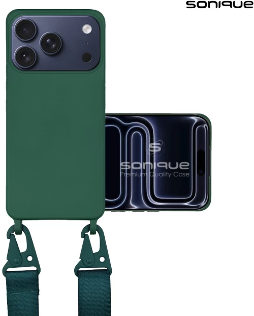 Θήκη Σιλικόνης με Strap CarryHang Sonique Apple iPhone 17 Pro Πράσινο Σκούρο