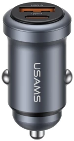 USAMS φορτιστής αυτοκινήτου CC322, USB & USB-C, 30W, γκρι