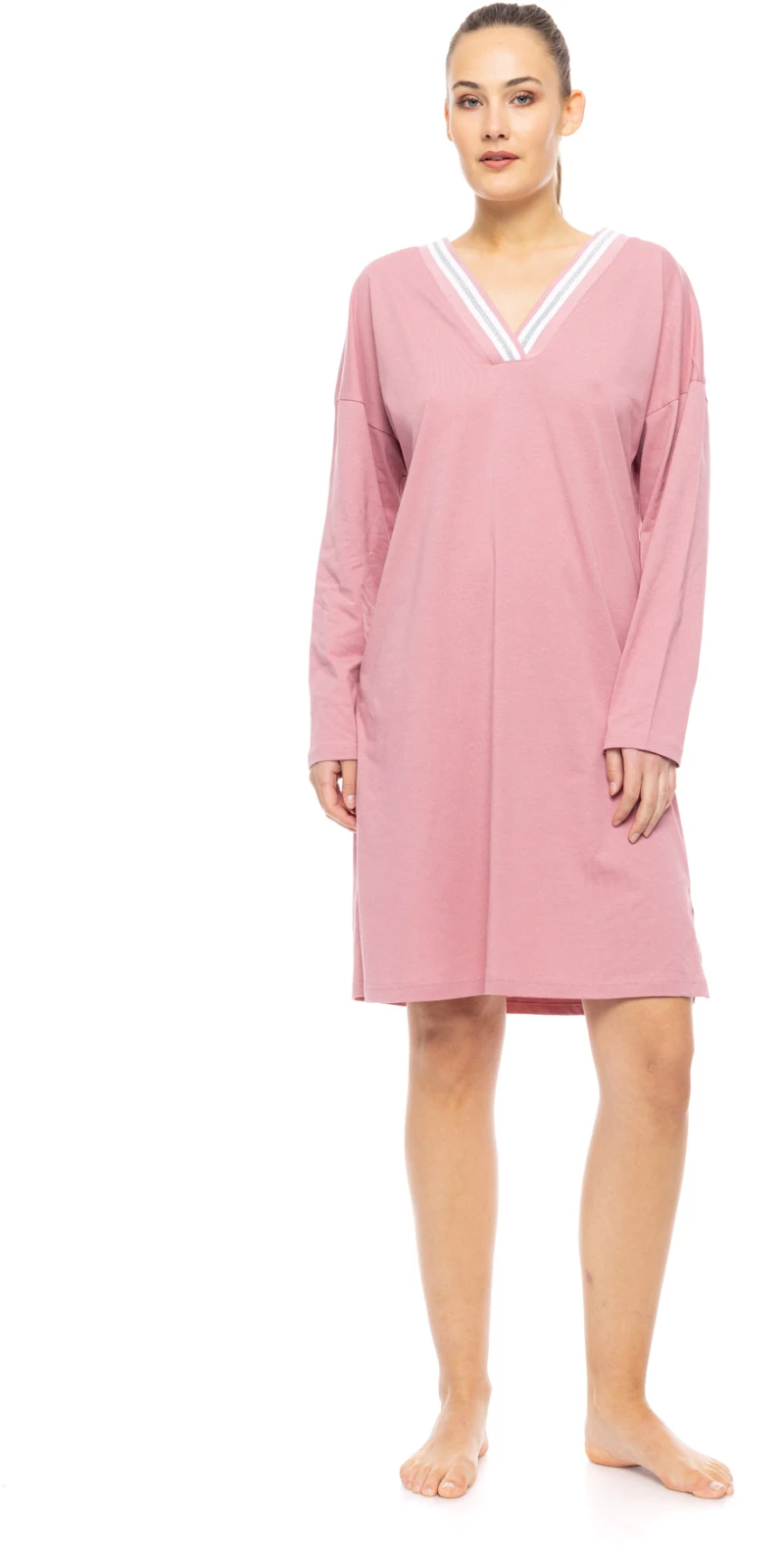Γυναικείο Νυχτικό Pink Label - V neck -Ροζ - Regular Fit - Cotton