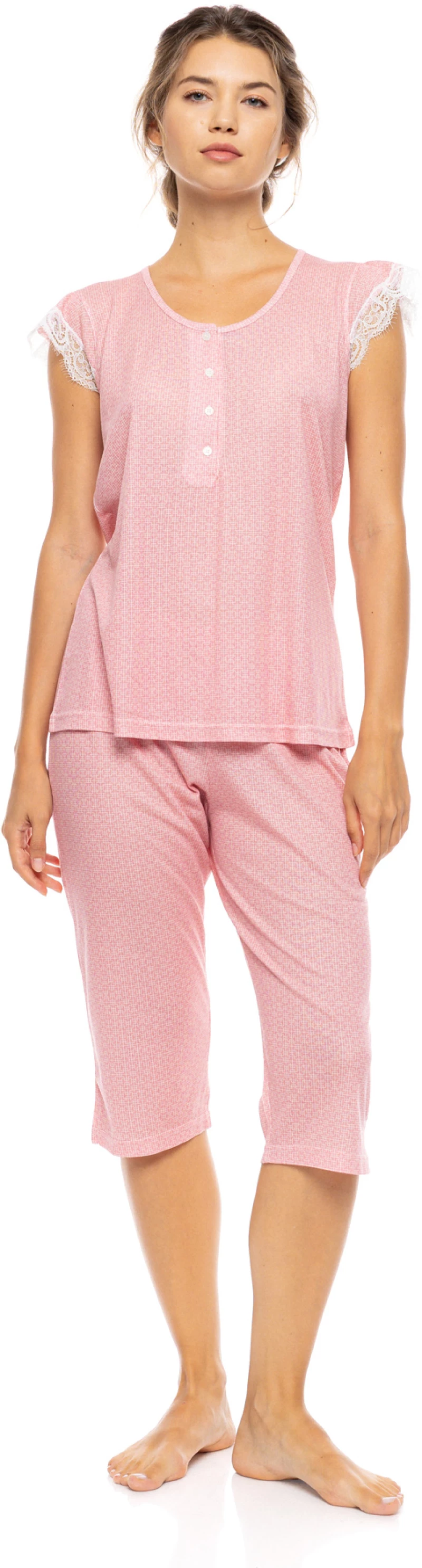 Γυναικεία Πυτζάμα Pink Label - Kάπρι -  SUMMER GEO Raspberry -  Με Πατιλέτα - Cotton