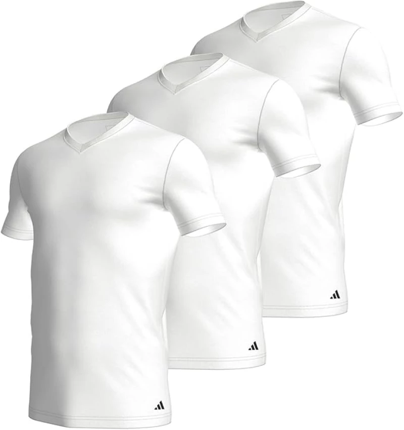 Ανδρικό T-shirt Adidas - Λευκό - Logo - 3 pack - Regular Fit - Cotton - V-Neck