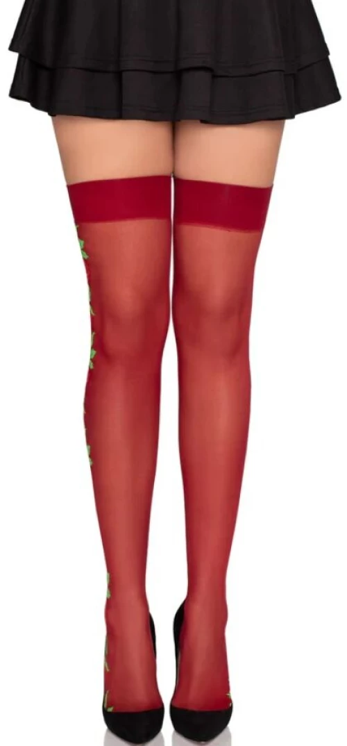 LEG AVENUE - 1957 GARTER BELT STOCKINGS WITH RED FLOWERS - ONE SIZE