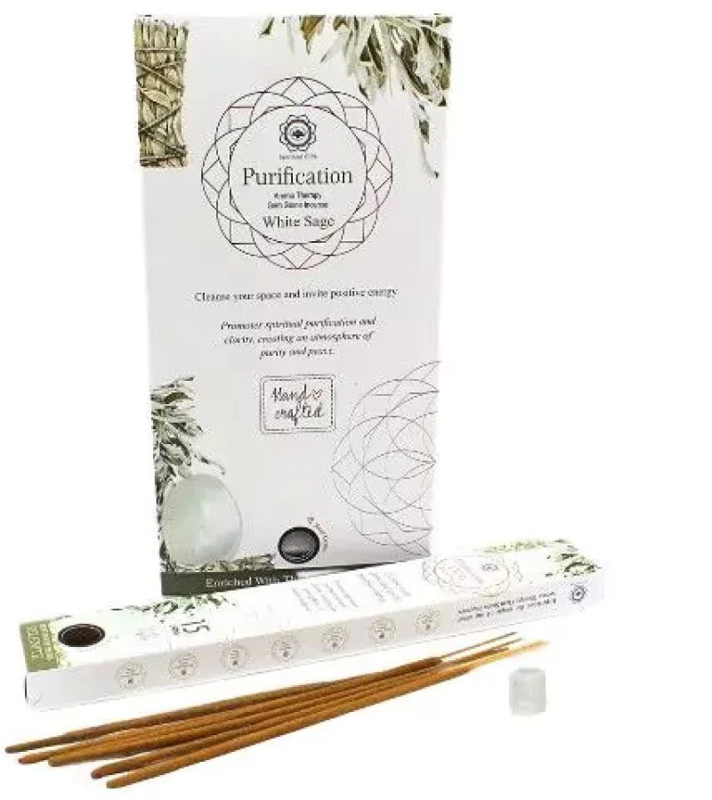 Αρωματικά Στικ Φασκόμηλο με Λίθο Σεληνίτη Gemstone Incense Purification