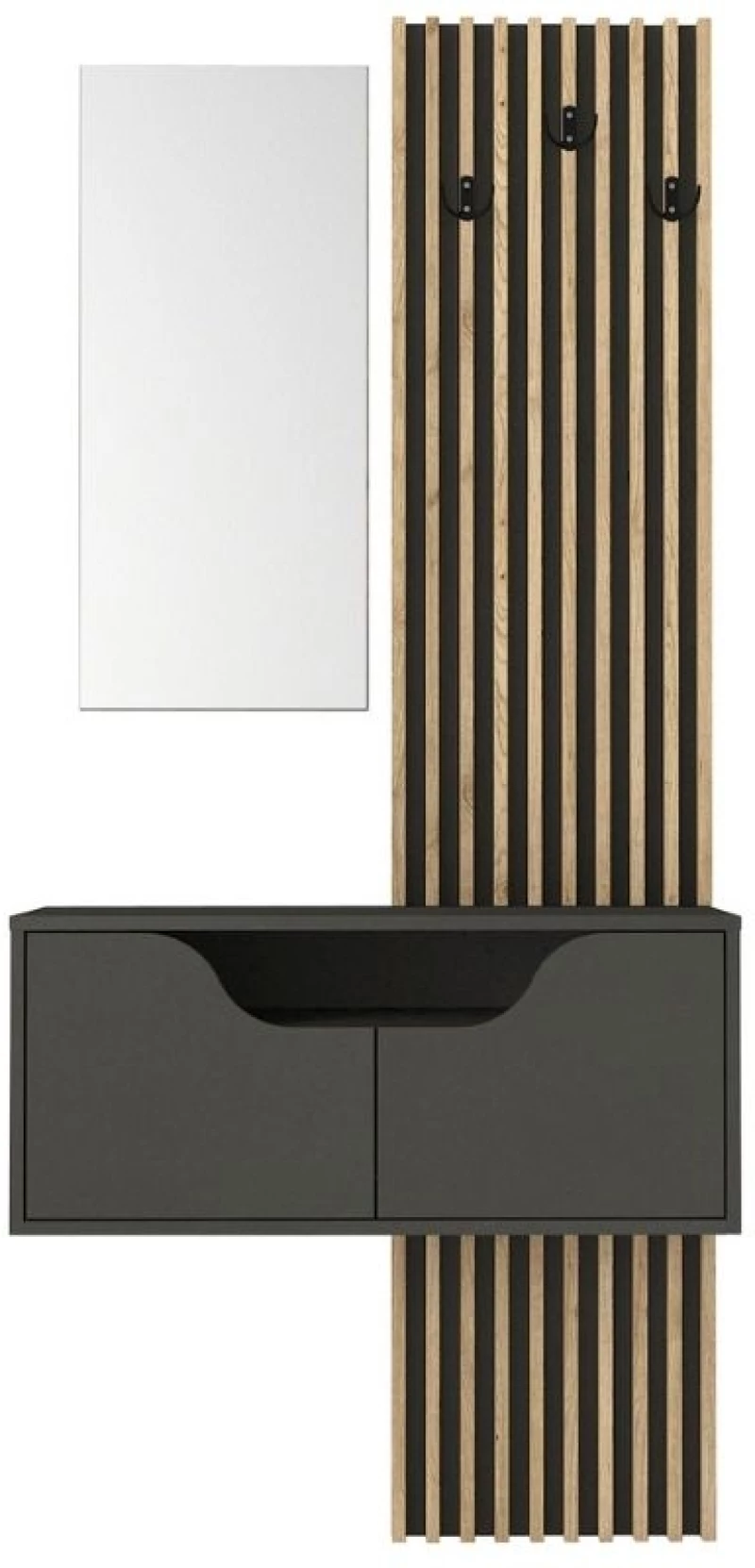 Έπιπλο εισόδου Naro  χρώμα ανθρακί - sepet oak 90x35x204,2εκ.