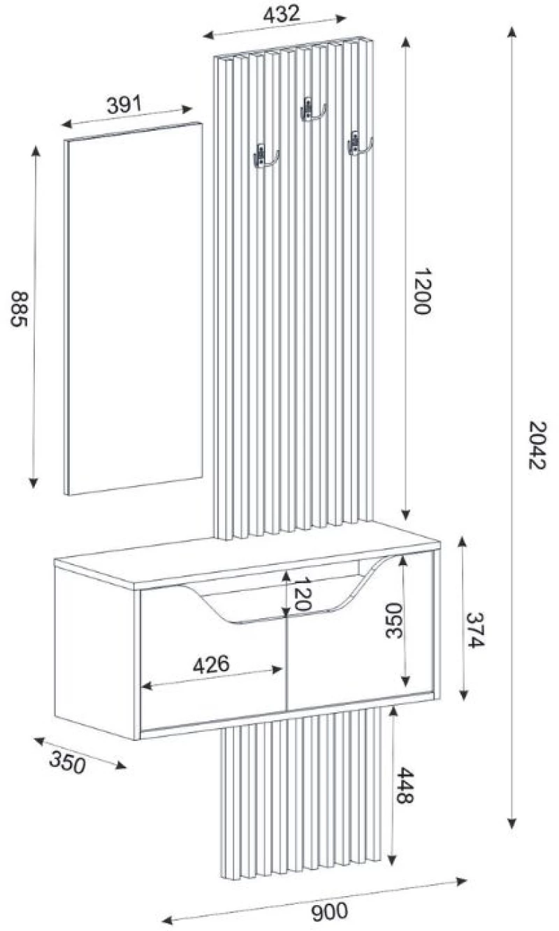Έπιπλο εισόδου Naro  χρώμα ανθρακί - sepet oak 90x35x204,2εκ.
