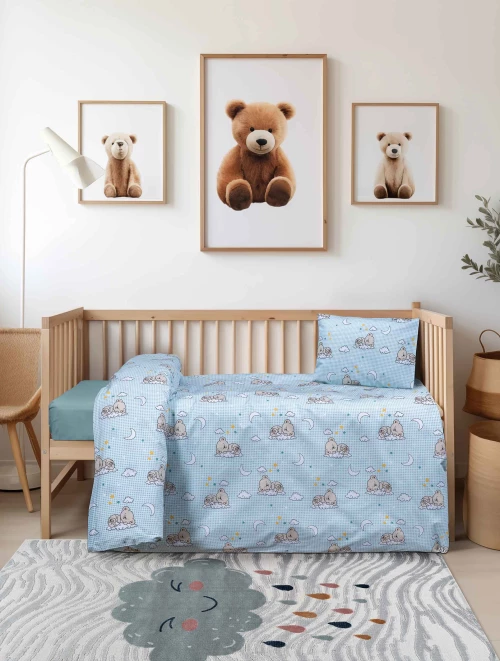 Βρεφικό Σετ Σεντόνια BEARLY Μπλε Σετ σεντόνια κούνιας: 120 x 170 + 1 μαξιλαροθήκη 30 x 40 εκ. MADI