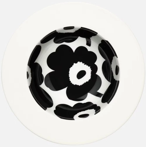 Πιάτο Βαθύ Oiva Unikko 074370 100ml Φ20x4,7cm White-Black Marimekko Κεραμικό