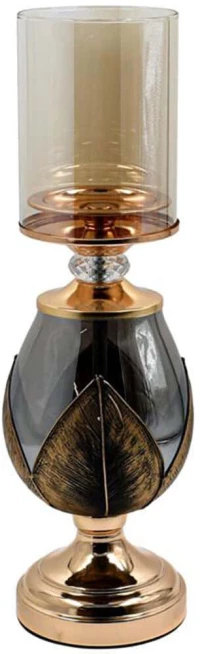 Κηροπήγιο 374-225-550 12x45cm Black-Gold Μέταλλο,Γυαλί
