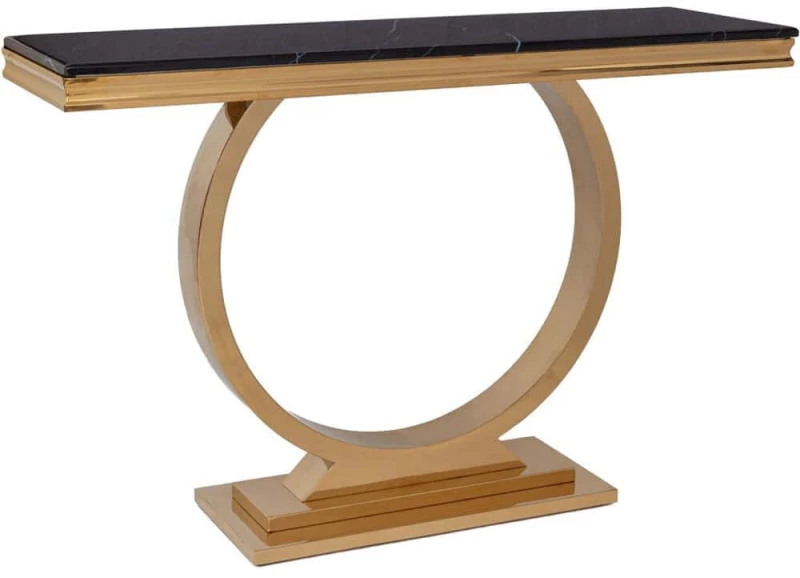Κονσόλα 91685 130x40x80cm Marble Black-Gold Μέταλλο,Μάρμαρο
