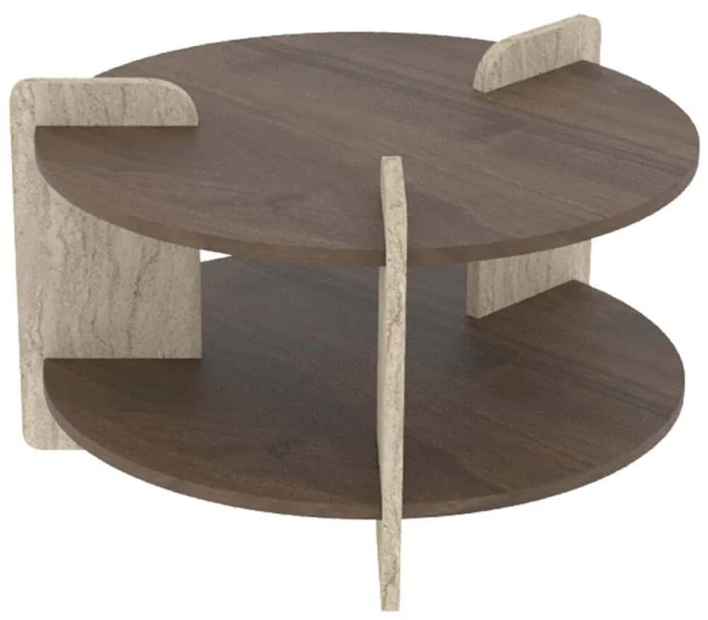 Τραπέζι Σαλονιού Oalla 116SAM1511 70x70x45cm Walnut-Travertine Beige