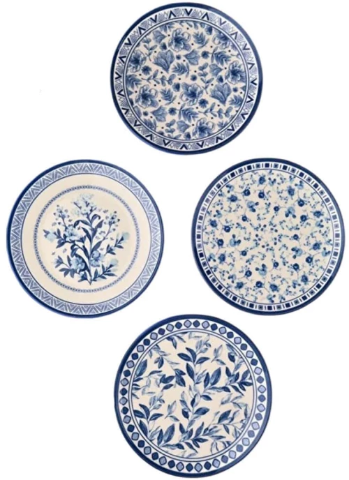 Πιάτο Γλυκού (Σετ 4Τμχ) 311MBL1321 20x20x2cm White-Blue Hermia Πορσελάνη