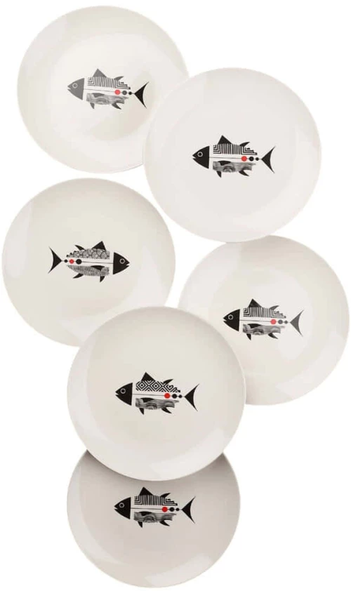 Πιάτο Γλυκού (Σετ 6Τμχ) 335RTN1204 21x21x2cm White-Black Hermia Πορσελάνη