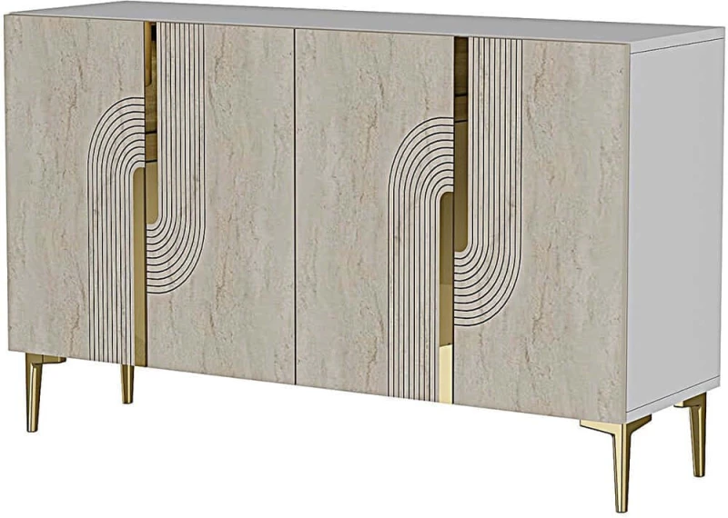 Μπουφές Meyra 555CHM1353 120x32x75cm White-Travertine Beige Μοριοσανίδα, Μελαμίνη