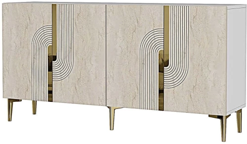 Μπουφές Meyra 555CHM1349 150x32x75cm White-Travertine Beige-Gold Μοριοσανίδα, Μελαμίνη