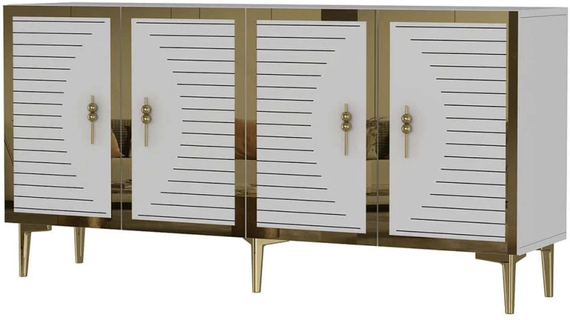 Μπουφές Tuna 555CHM1316 150x32x75cm White-Gold Μοριοσανίδα, Μελαμίνη