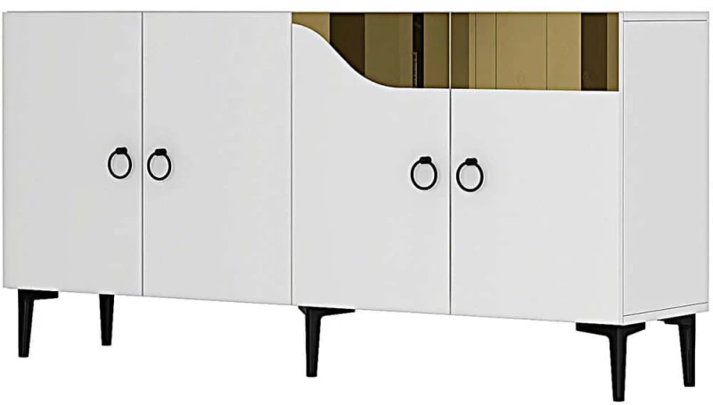 Μπουφές Gama 555CHM1338 150x32x75cm White-Gold Μοριοσανίδα, Μελαμίνη