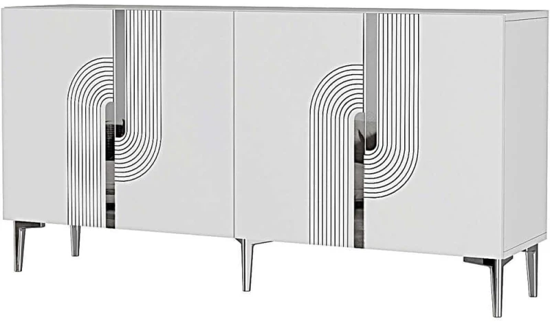 Μπουφές Meyra 555CHM1348 150x32x75cm White-Silver Μοριοσανίδα, Μελαμίνη
